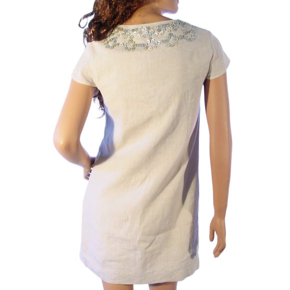 VINEYARD VINES $248 Linen Beaded MOP Button Cap Sleeve Sheath Mini Dress 2 - Picture 5 of 11